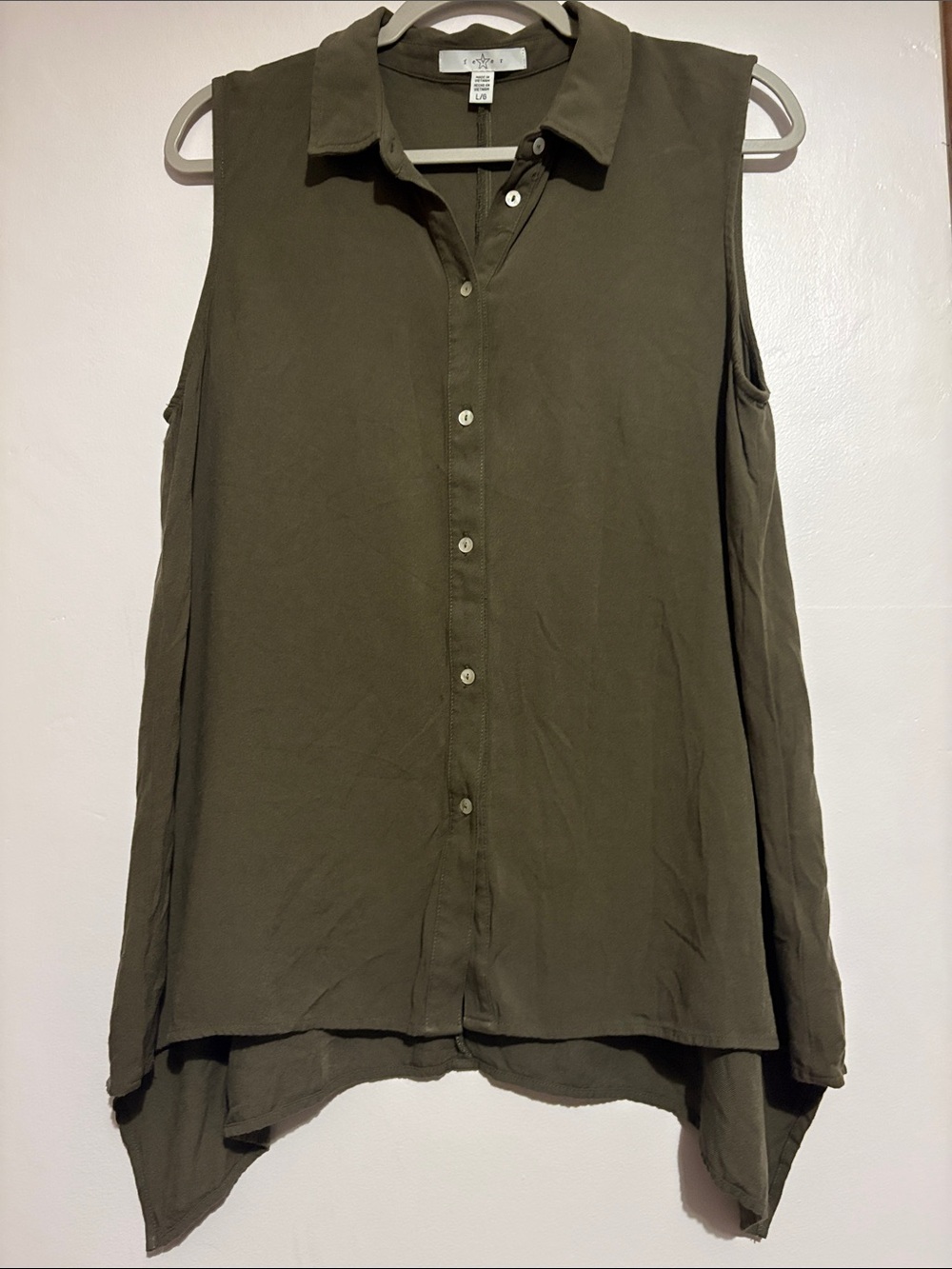 Fever Sleeveless Button-Front Tunic Top or Vest- Olive